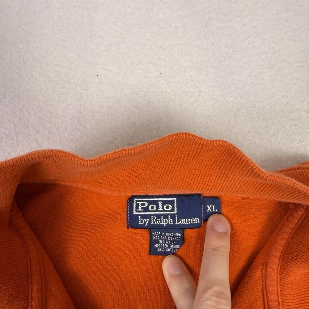 Polo Ralph‎ Lauren Quarter Zip Pullover Sweater Orange Ribbed Cotton Men's XL
